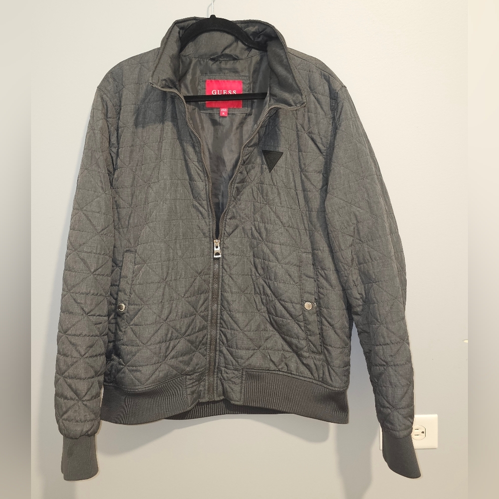 Guess Men's Charcoal Quilted Puffer Jacket